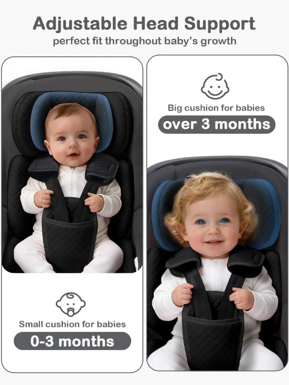 Infant Car Seat Insert Adjustable Head Support for Newborn Toddler - Black